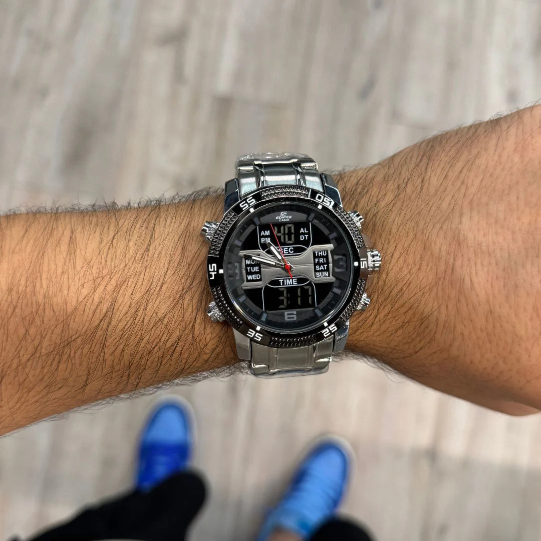 CSO DOBLE HORA PREMIUM PLATEADO FONDO NEGRO