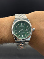 Rlx Day Date Diamond Plateado Tablero Verde
