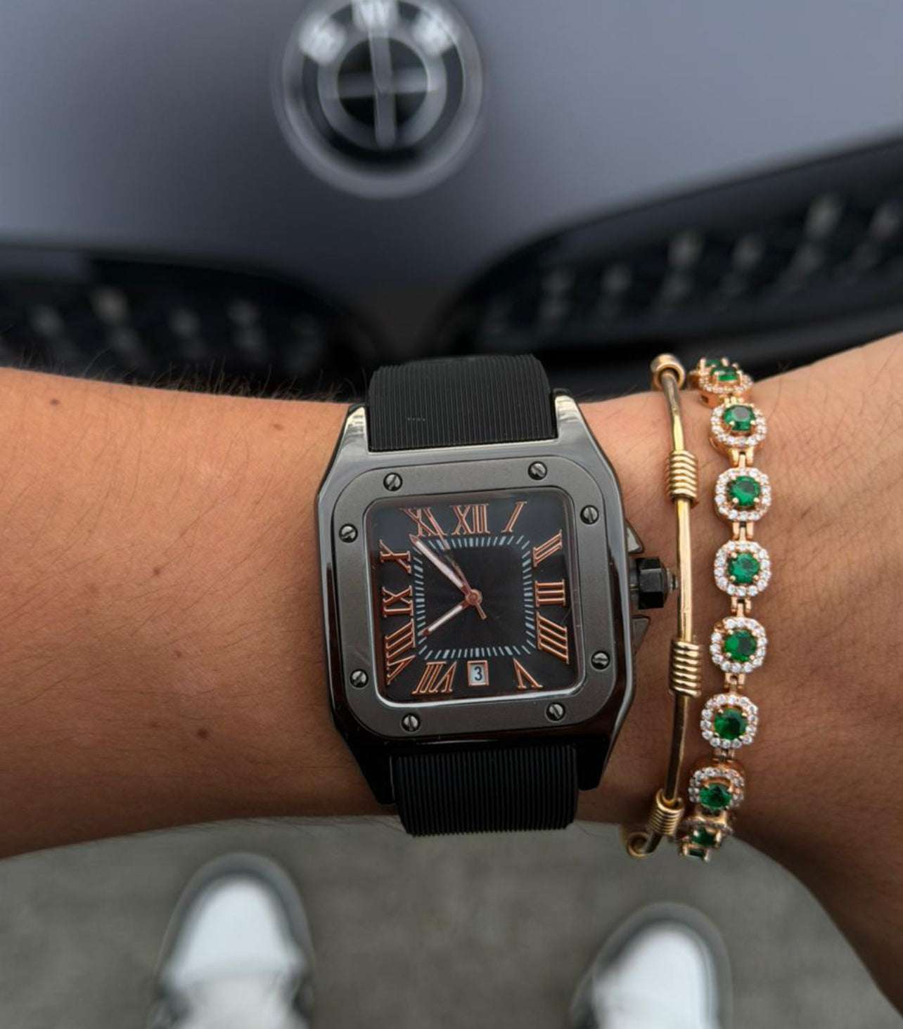 Crtr Santos New Goma Negra Tablero Negro Numero Oro Rosa