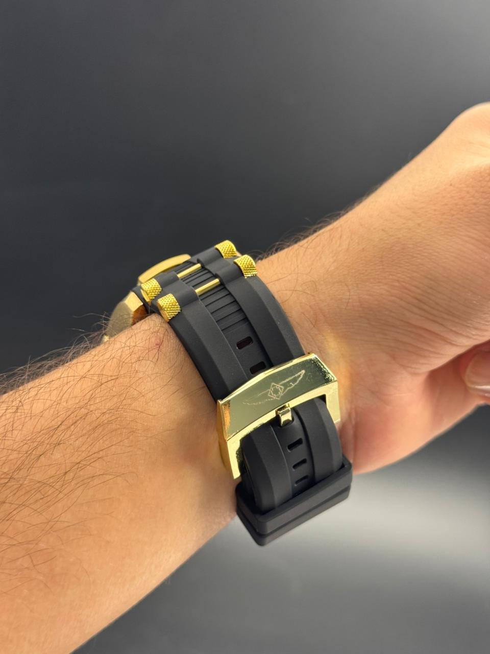 Invct Aviator Goma Negra Tablero Blanco Dorado Negro